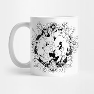 Folk Foxes - Black and White Mug
